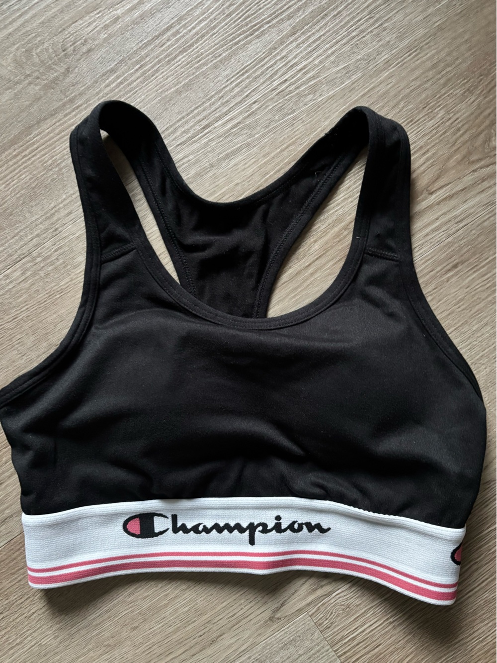 Champion Black Sports Bra with White & Pink Trim